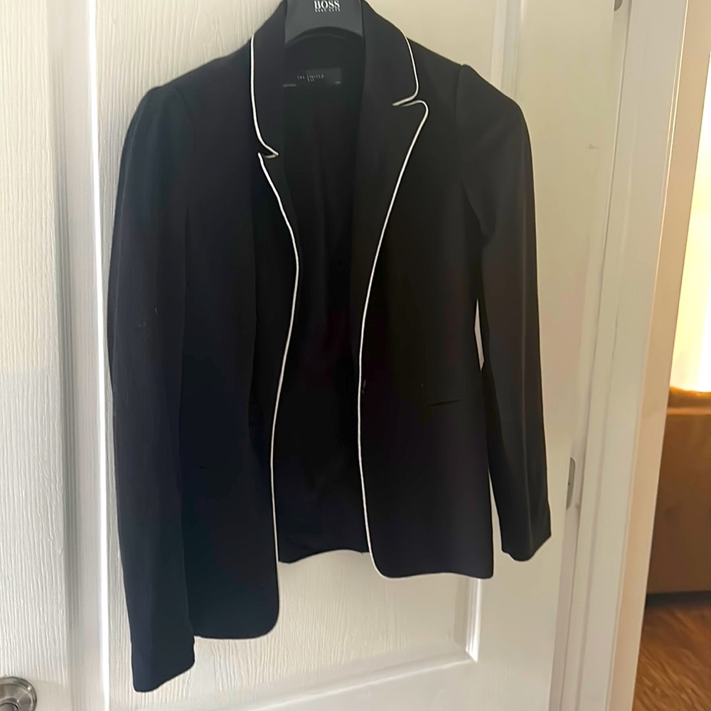 The Limited Small Black Blazer with White Ribbing Detail